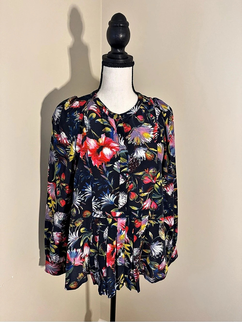 J. Crew 100% Silk Floral Long Sleeve Blouse in Blue & Multicolor Like New